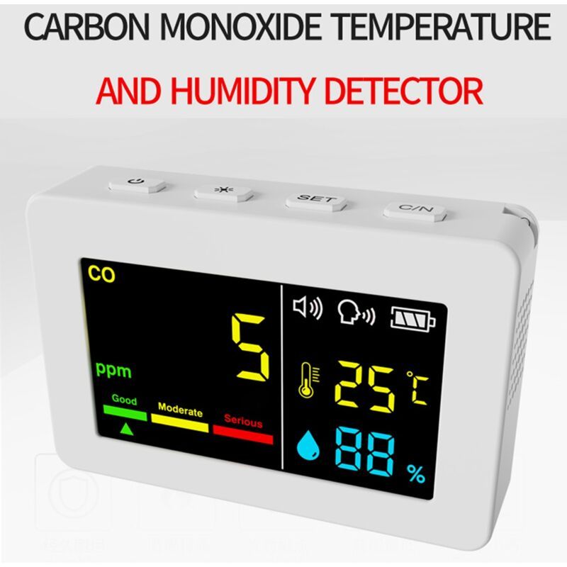 3-in-1 Portable Air Quality Meter, CO, Temperature and Humidity, Color Screen, Carbon Monoxide Detector with Voice Alarm and Battery Display - Image 4