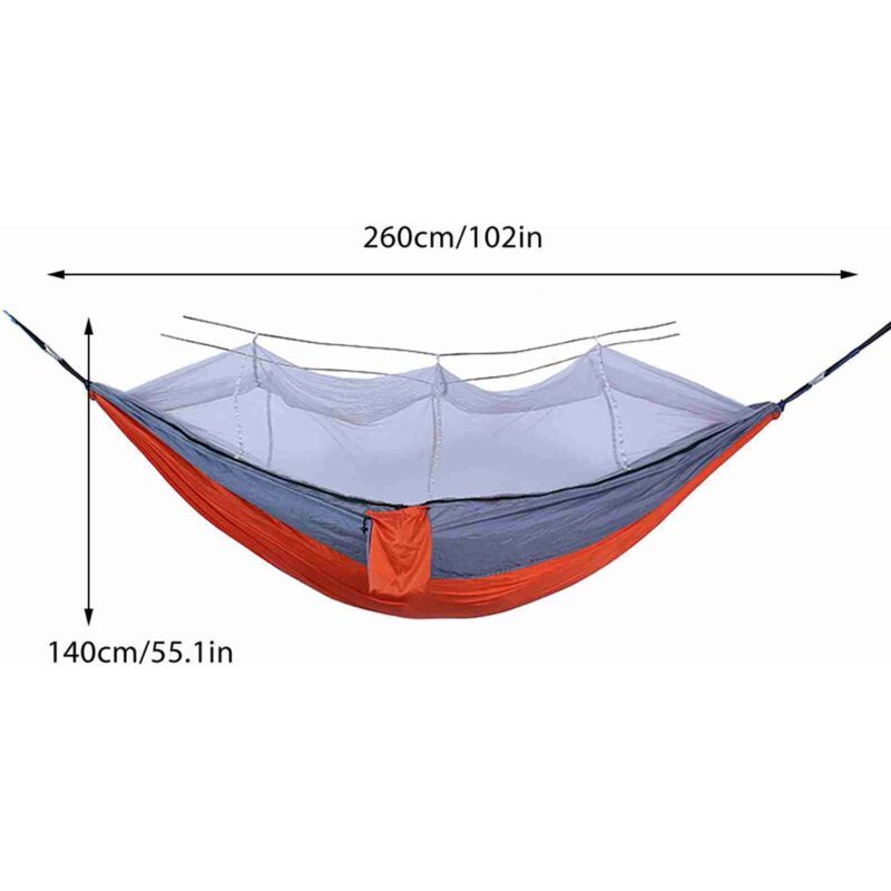 Automatic Quick Open Hammock with Mosquito Net Portable Outdoor Camping Hammock Anti-Rollover Nylon Hammock, Orange and Gray, 260 x 140 cm - Image 2