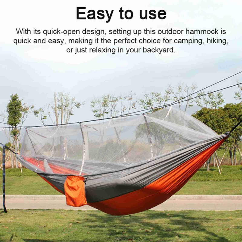 Automatic Quick Open Hammock with Mosquito Net Portable Outdoor Camping Hammock Anti-Rollover Nylon Hammock, Orange and Gray, 260 x 140 cm - Image 3