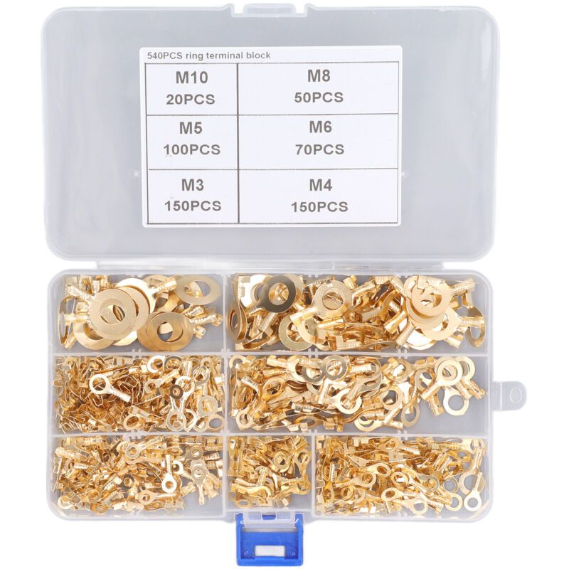 540 Pcs Gold Brass Ring Terminal M3 M4 M5 M6 M8 M10 O Shape Terminal Wire Connector - Image 1