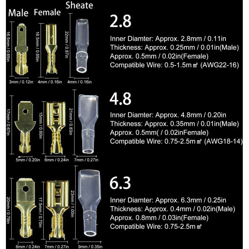 450 Pcs Wire Crimp Terminal Block Male Female Quick Splice Connectors for Batteries - Image 3