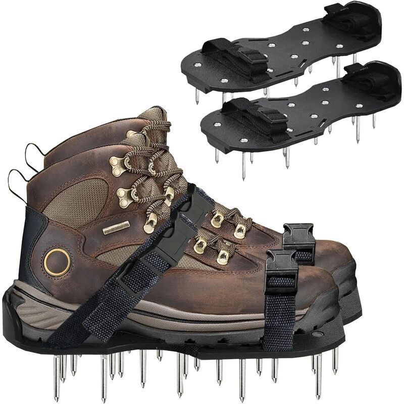 1 Pair Lawn Aerator, Lawn Scarifier Scarifier Spiked Shoes with Adjustable Straps, Universal Indoor and Outdoor, Black - Image 1