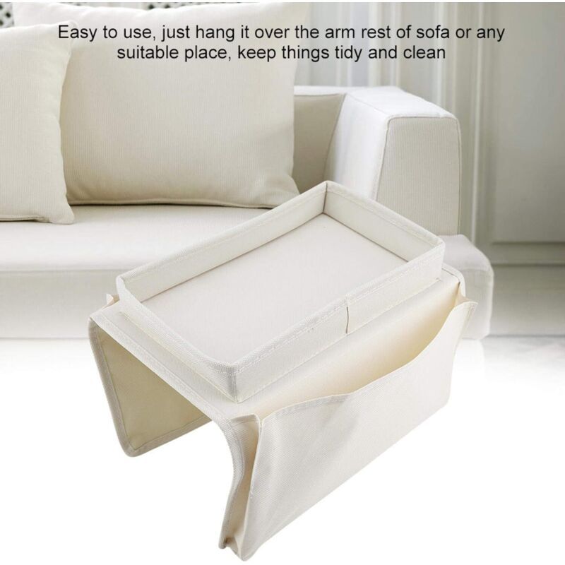 Sofa Chair Armrest Organizer, Non-Slip Armrest Organizer for Phone, Book, Magazines, TV Remote Control, Beige - Image 2