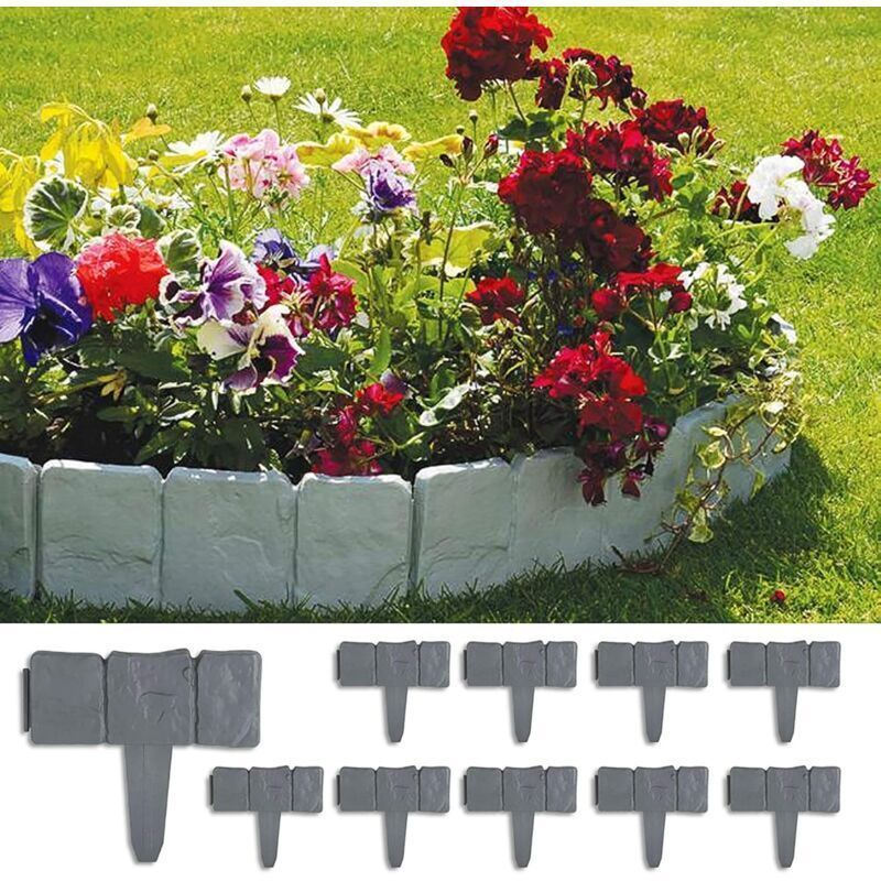 20 Pcs Garden Edging Lawn Edging Stone Effect Fence Lawn Edge Grey Decorative Garden Edging, 5 m - Image 1