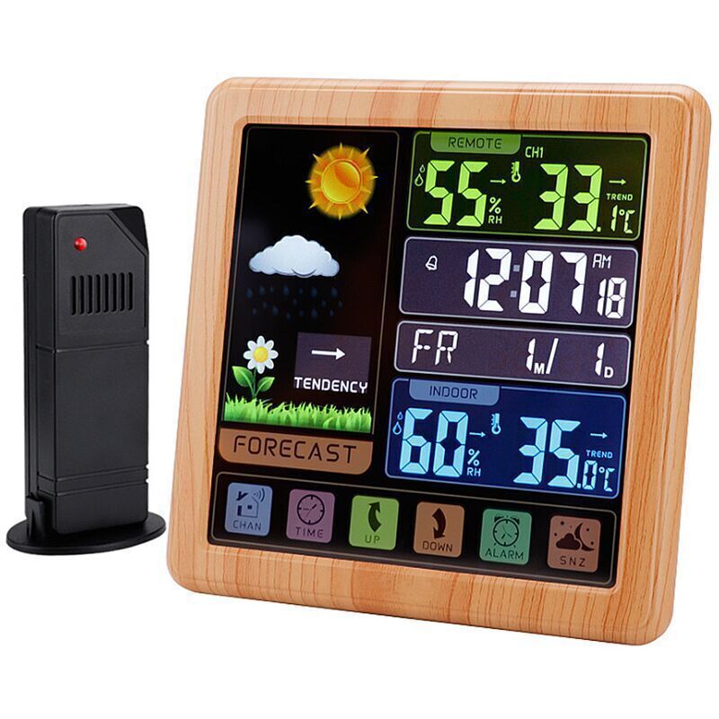 Wireless Weather Clock, Multifunctional Color Screen Clock, Home Touchscreen Thermometer and Hygrometer Alarm Clock - Image 1