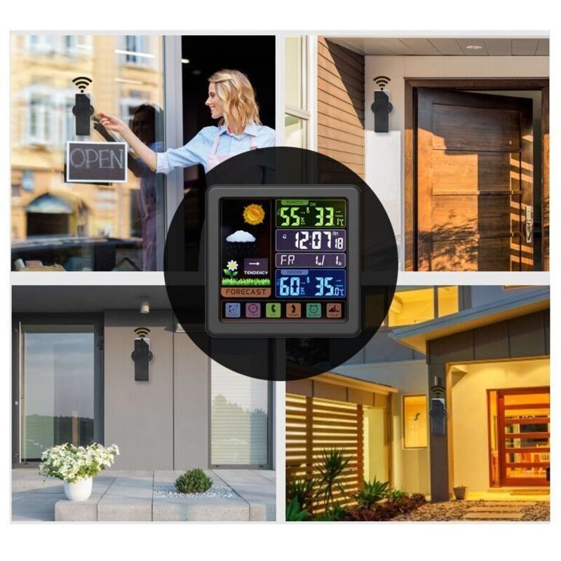 Wireless Weather Clock, Multifunctional Color Screen Clock, Home Touchscreen Thermometer and Hygrometer Alarm Clock - Image 3