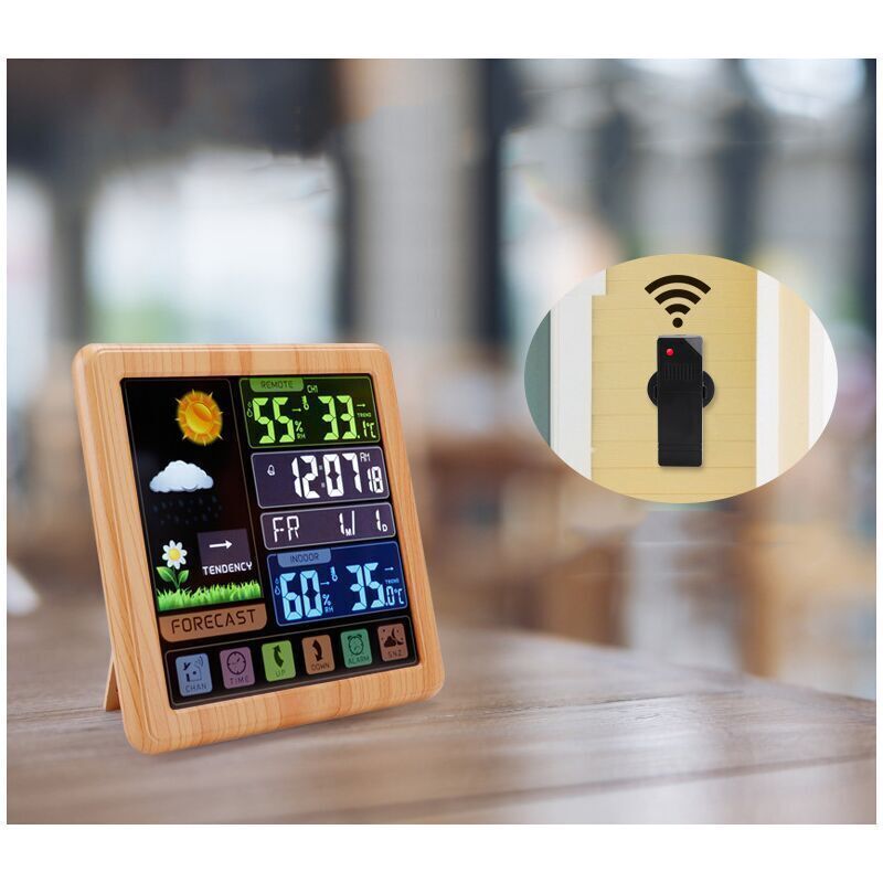 Wireless Weather Clock, Multifunctional Color Screen Clock, Home Touchscreen Thermometer and Hygrometer Alarm Clock - Image 4