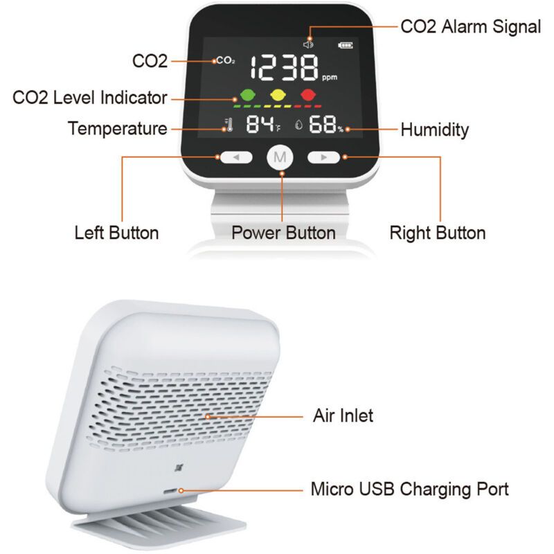 High Precision Air Quality Monitor CO2 400-5000 ppm, Desktop Temperature and Humidity Detector - Image 3