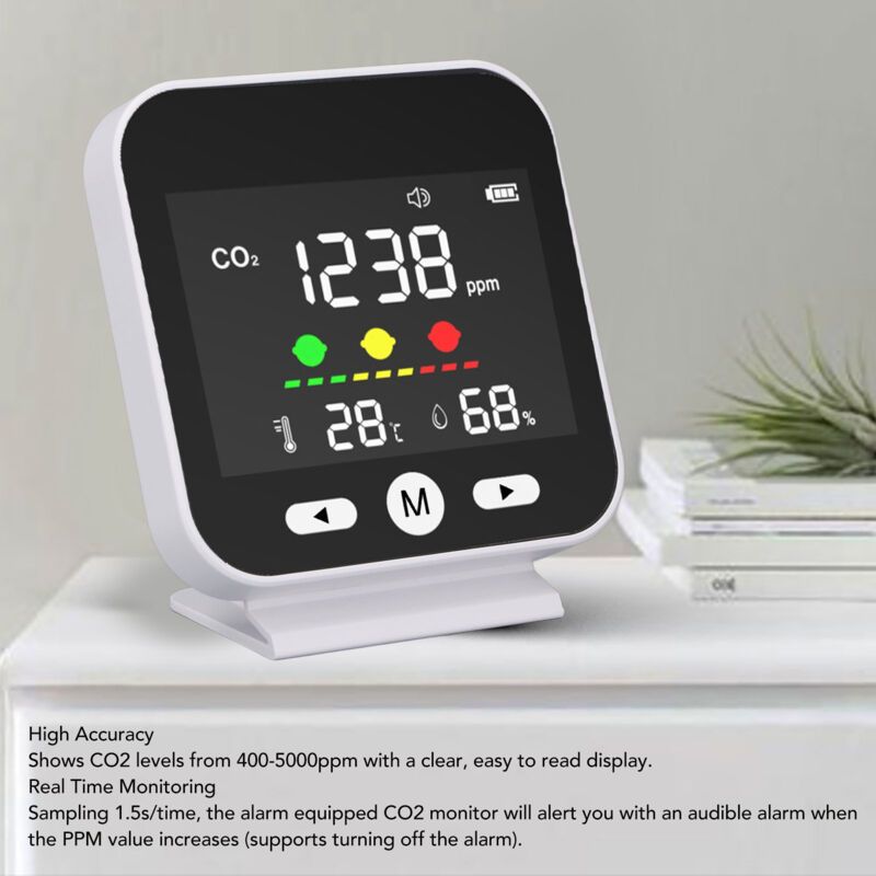 High Precision Air Quality Monitor CO2 400-5000 ppm, Desktop Temperature and Humidity Detector - Image 4