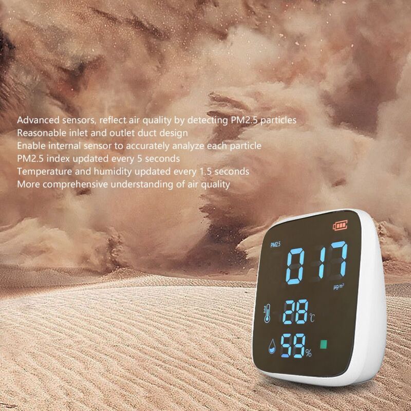 Indoor PM2.5 Air Quality Monitor, Mini Portable Smart Sensor, Temperature and Humidity Tester with Built-in Alarm - Image 4