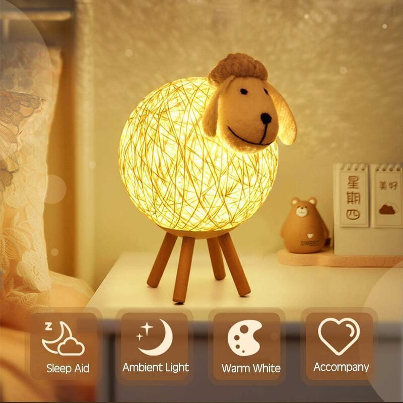 LED Night Light, Sheep Rattan Bedside Lamp, Children Night Light Projector, LED Night Lamp for Bedroom, Baby Room, Living Room, Gift, 110 cm - Image 1