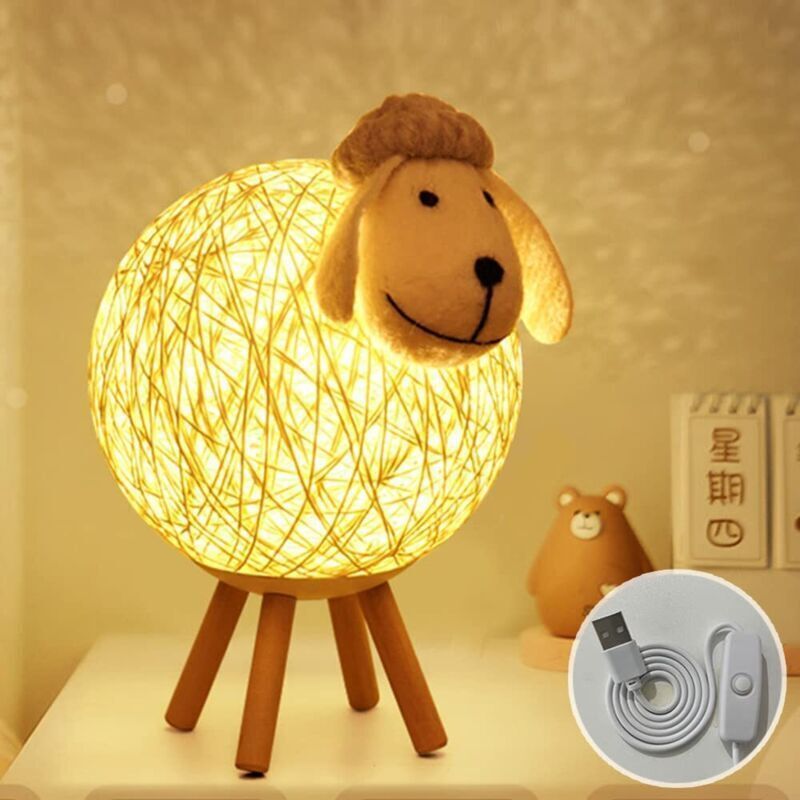 LED Night Light, Sheep Rattan Bedside Lamp, Children Night Light Projector, LED Night Lamp for Bedroom, Baby Room, Living Room, Gift, 110 cm - Image 2