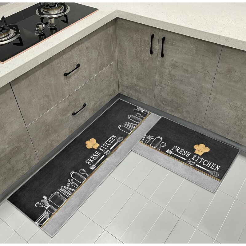 2 Pack Washable Kitchen Rugs, Pattern, Non-Slip Kitchen Mat, for Kitchen, Dining Room, Chef Hat, 40 x 120 cm, 40 x 60 cm - Image 1