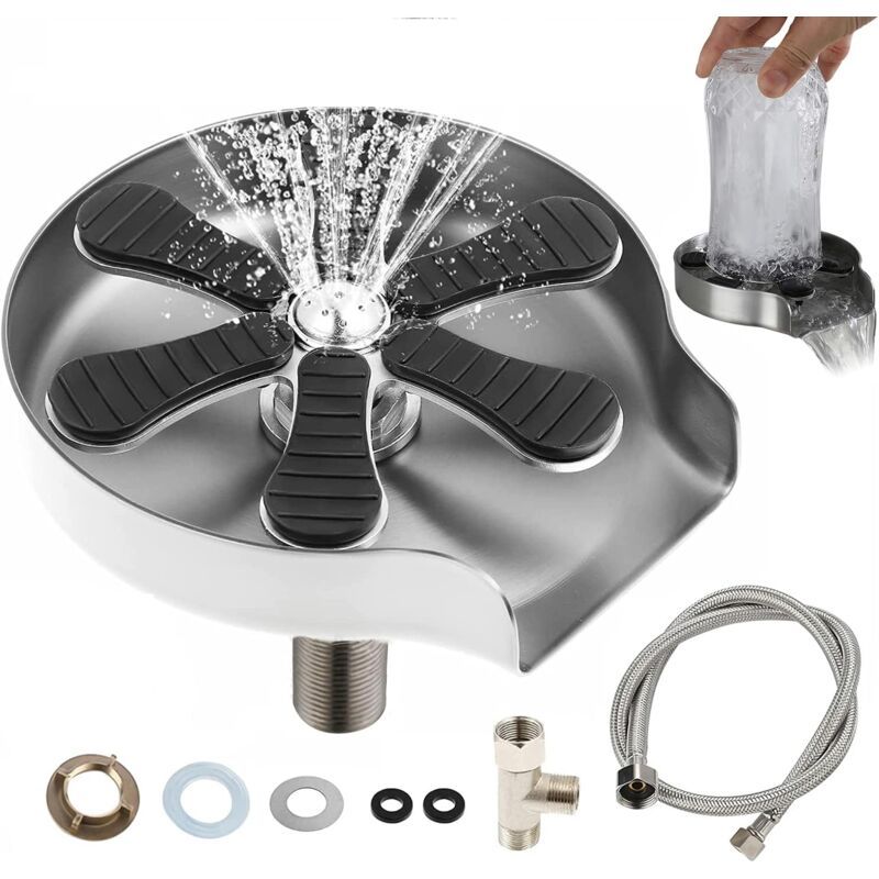 Glass Rinser for Kitchen Sink, Stainless Steel Glass Rinser, Water Bottle and Coffee Cup Cleaner, Glass Cleaning Tool for Home, Restaurant and Bar - Image 1