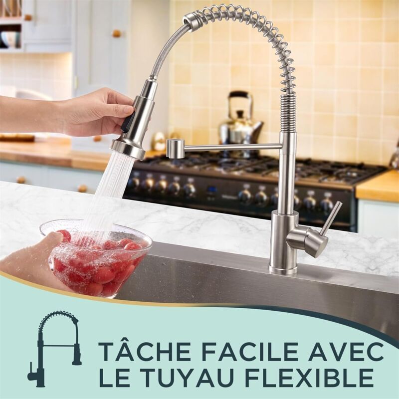 Kitchen Faucet, Kitchen Mixer Tap with 360 Degree Swivel High Arc Sink Sprayer Pull Down Sprayer 2 Modes, Stainless Steel - Image 2