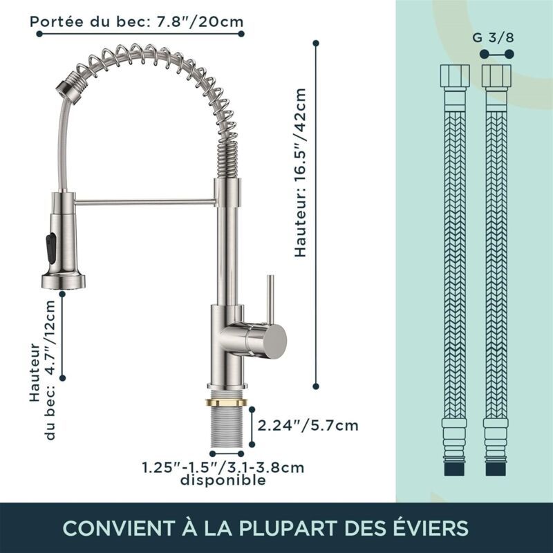 Kitchen Faucet, Kitchen Mixer Tap with 360 Degree Swivel High Arc Sink Sprayer Pull Down Sprayer 2 Modes, Stainless Steel - Image 3