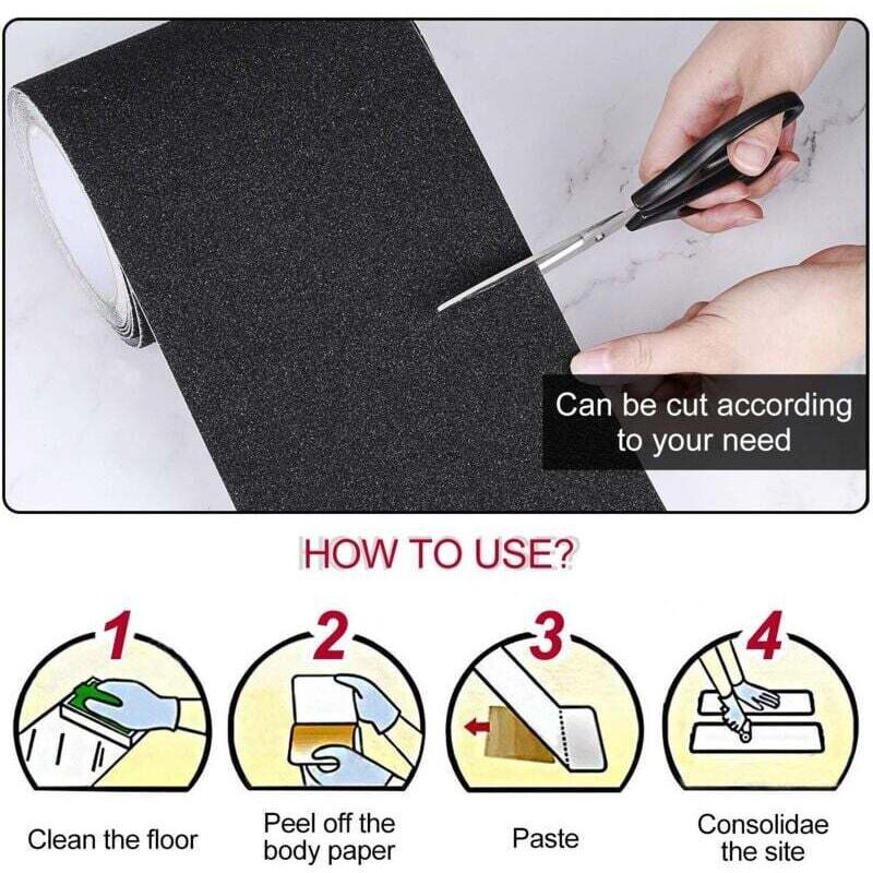 Anti-Slip Tape, Adhesive for Stairs, Friction, Abrasive for Safety, Stepladder, Indoor, Outdoor, High Traction, Black, 15 cm x 5 m - Image 2