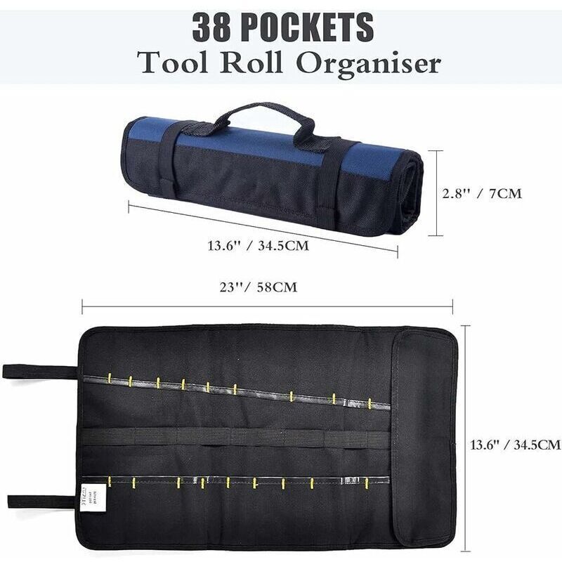 Roll-up Tool Bag with 38 Pockets, Tool Storage Bag, Screwdriver Bag, Ideal for Outdoor Use, Blue - Image 2