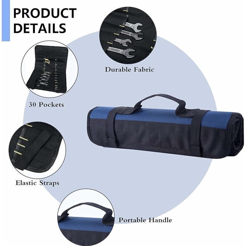 Roll-up Tool Bag with 38 Pockets, Tool Storage Bag, Screwdriver Bag, Ideal for Outdoor Use, Blue - Image 3
