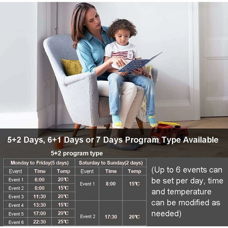 16A Programmable Electric Underfloor Heating Thermostat with Sensor Digital Room Thermostat Underfloor Heating Controller LCD Touch Screen - Image 4