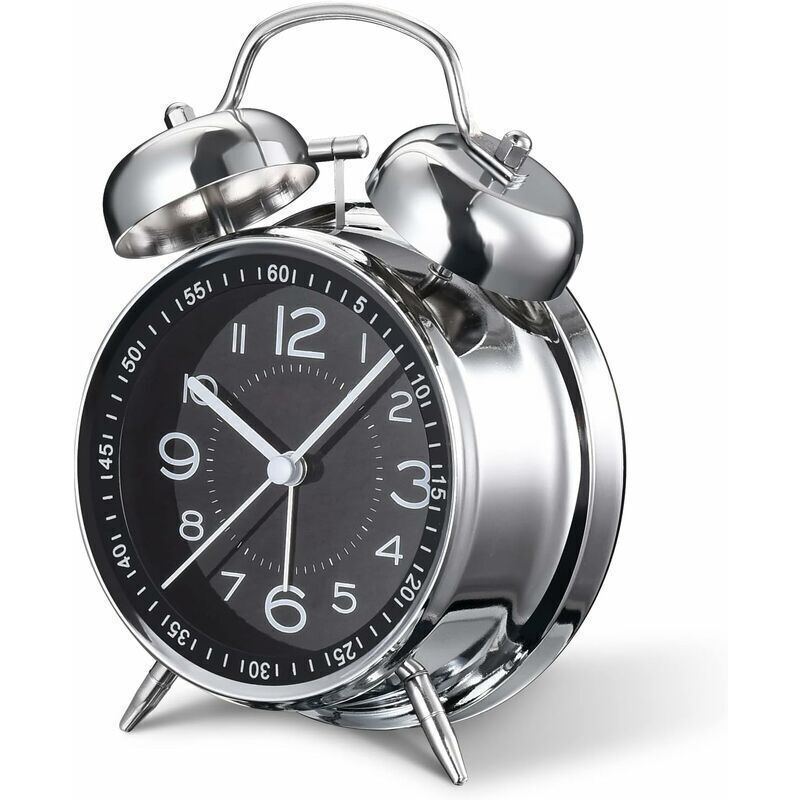 Loud Alarm Clock for Adults Heavy Sleepers, Silent Quartz with Backlight, Twin Bell, Grey, 4 Inch - Image 1
