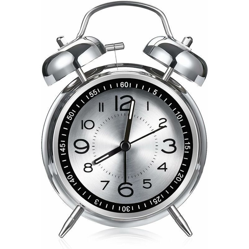 Loud Alarm Clock for Adults Heavy Sleepers, Silent Quartz with Backlight, Twin Bell, Grey, 4 Inch - Image 2
