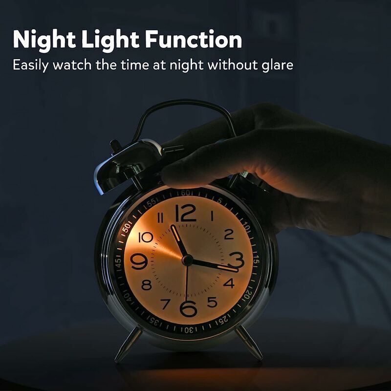 Loud Alarm Clock for Adults Heavy Sleepers, Silent Quartz with Backlight, Twin Bell, Grey, 4 Inch - Image 3