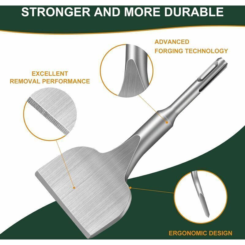 Tile Chisel, Chisel, 25 Degree Curve, Flat Tile Chisel, Professional Tile Chisel for Impact Hammers and Electric Hammers, 165 x 75 mm - Image 4