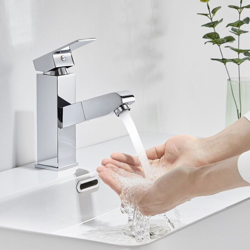Basin Mixer Tap with Pull-Out Spray Chrome Modern Bathroom Sink Faucet for Washbasin and Basin - Image 2