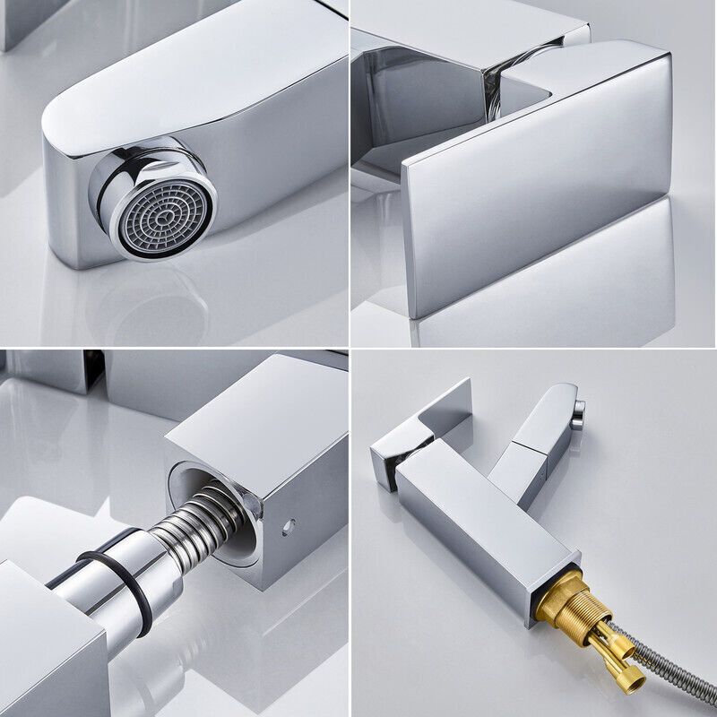 Basin Mixer Tap with Pull-Out Spray Chrome Modern Bathroom Sink Faucet for Washbasin and Basin - Image 3