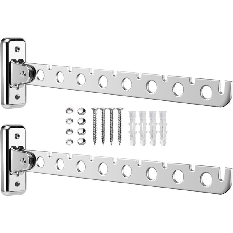 2 Pack Stainless Steel Folding Wall Mounted Clothes Drying Racks, Wall Mounted Foldable Clothes Hanger with Screws and Plugs for Bedroom Living Room - Image 1
