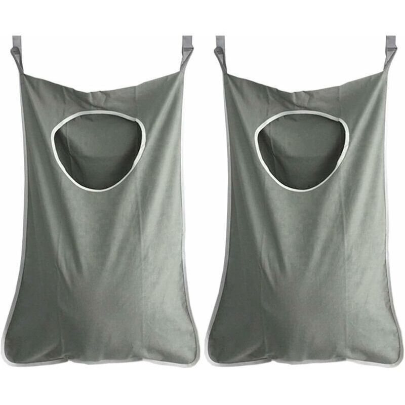 2 Pcs Hanging Laundry Basket Laundry Bag Holder Laundry Collector Bag Organizer for Bedroom Bathroom, Dark Grey - Image 1