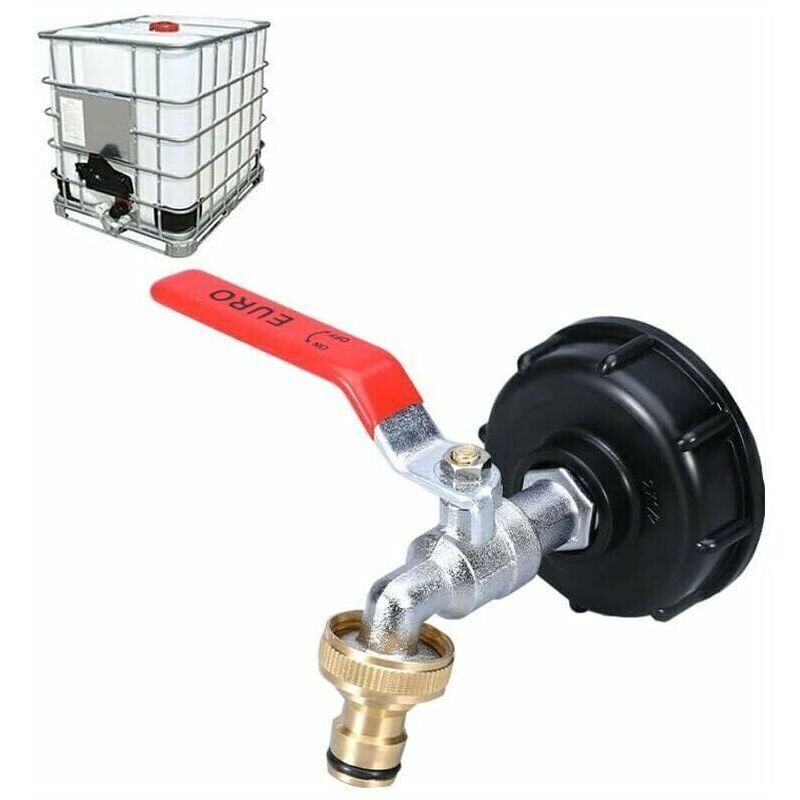IBC Tank Tap with Double Rainwater Collection Tap Adapter, Made of Brass, Coarse Thread, 3-4 Inch, 1000 L, 60 mm - Image 1