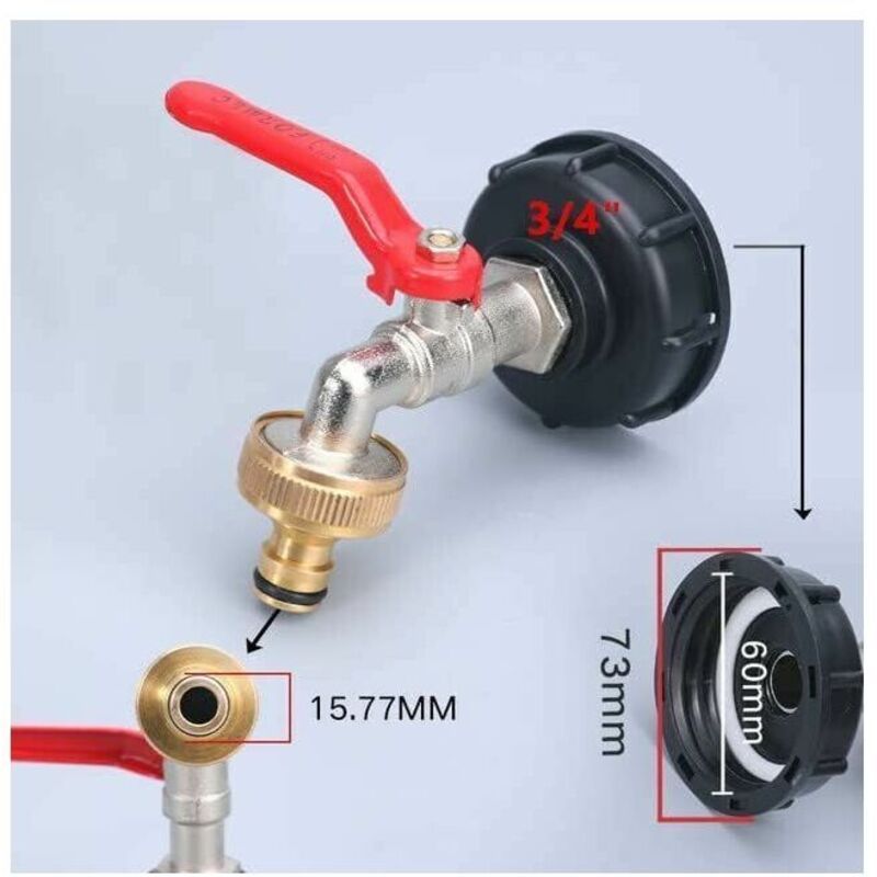 IBC Tank Tap with Double Rainwater Collection Tap Adapter, Made of Brass, Coarse Thread, 3-4 Inch, 1000 L, 60 mm - Image 3