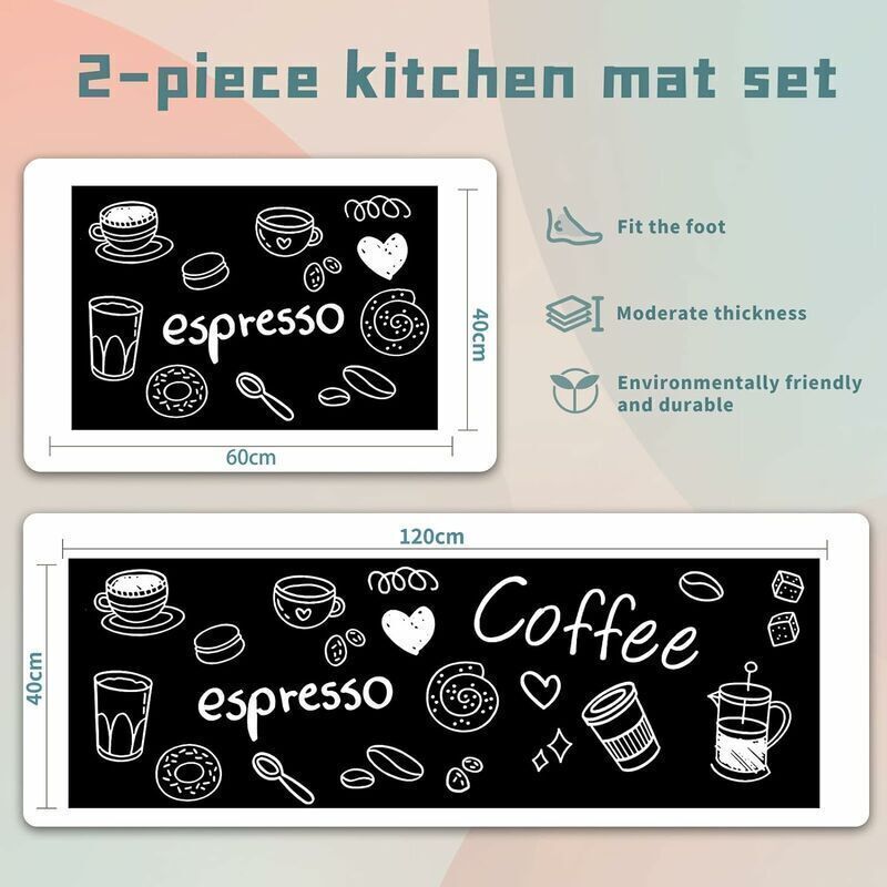 2 Pcs Non-Slip Kitchen Mats, Absorbs Water and Oil, Dust Resistant, 40 x 60, 40 x 120 cm - Image 4