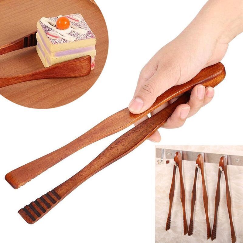 Bamboo Toaster Tongs Bamboo Tea Tongs Wooden Grill Clips Wood Tongs Bread Gadgets Handmade Wood Kitchen Tongs for Kitchen Camping Grill, 26.5 cm - Image 1