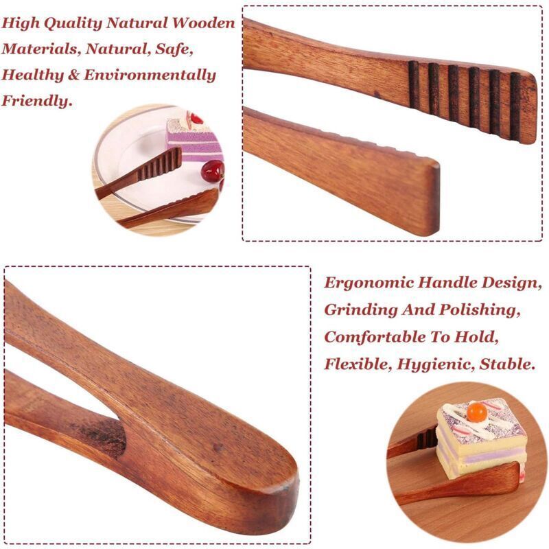 Bamboo Toaster Tongs Bamboo Tea Tongs Wooden Grill Clips Wood Tongs Bread Gadgets Handmade Wood Kitchen Tongs for Kitchen Camping Grill, 26.5 cm - Image 4