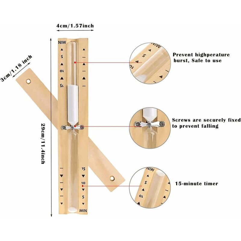 Sauna Hourglass, 15 Minutes Sauna Hourglass, Wooden Hourglass, Sauna Accessories with 2 Screws, for Saunas, Steam, Showers White Sand - Image 2
