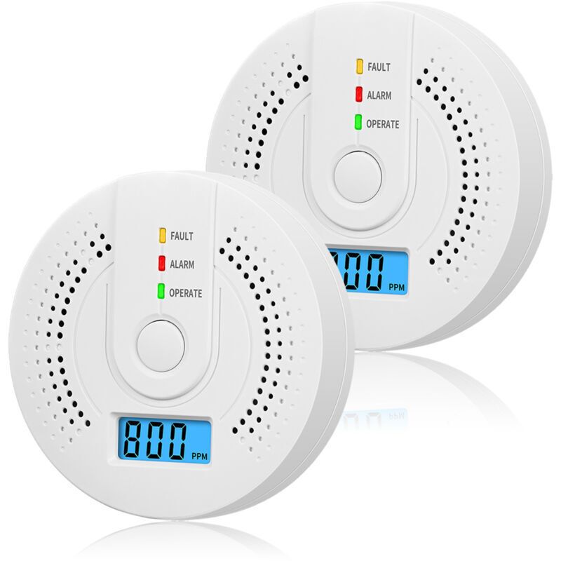2 Pack Carbon Monoxide Detector Battery Operated with Digital LCD Display for Home Kitchen Restaurant Hotel Office, Batteries Not Included - Image 1