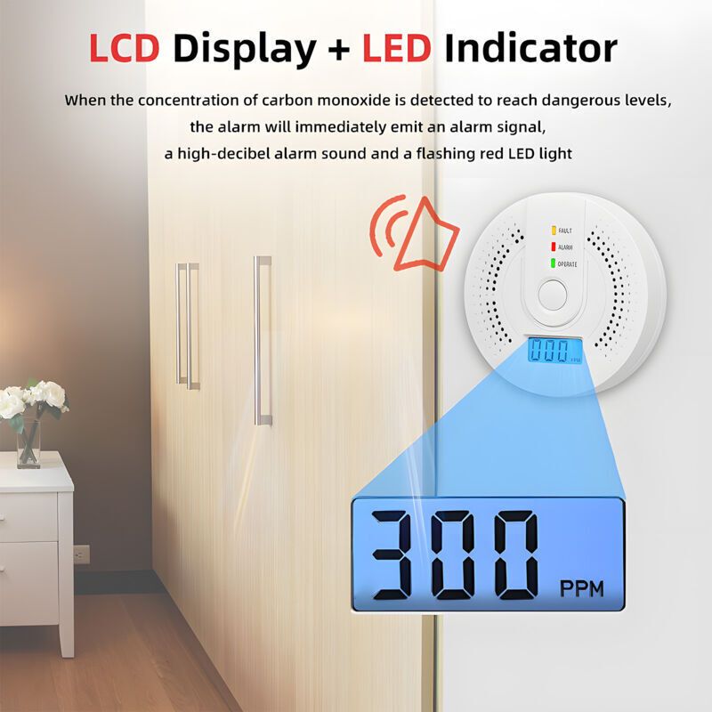2 Pack Carbon Monoxide Detector Battery Operated with Digital LCD Display for Home Kitchen Restaurant Hotel Office, Batteries Not Included - Image 2