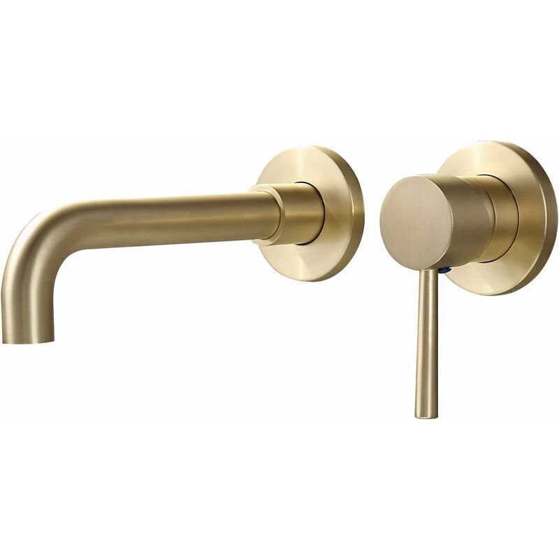 Gold Basin Mixer Tap Solid Brass Wall Mounted Bathroom Sink Faucet Brushed Brass Swivel Spout Basin Mixer Tap - Image 1