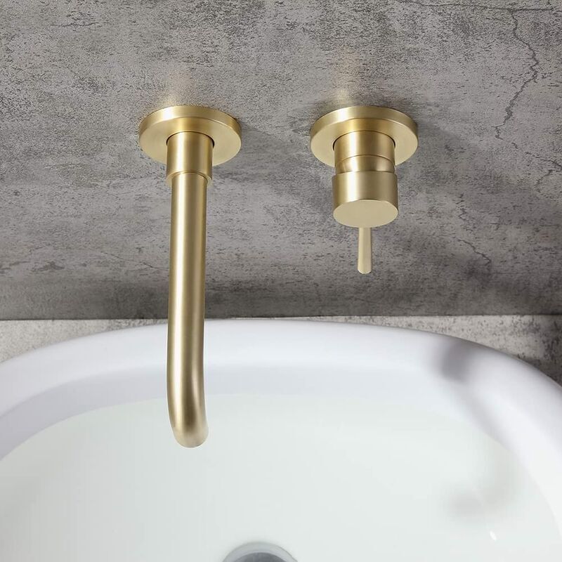 Gold Basin Mixer Tap Solid Brass Wall Mounted Bathroom Sink Faucet Brushed Brass Swivel Spout Basin Mixer Tap - Image 2
