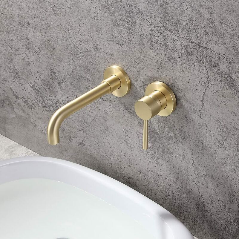 Gold Basin Mixer Tap Solid Brass Wall Mounted Bathroom Sink Faucet Brushed Brass Swivel Spout Basin Mixer Tap - Image 3