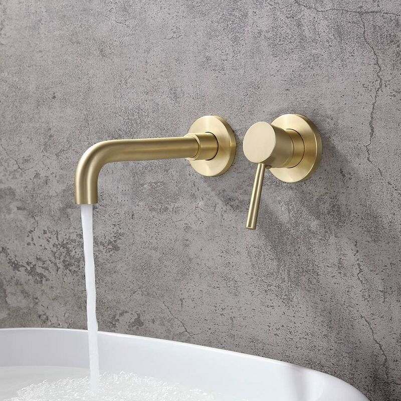 Gold Basin Mixer Tap Solid Brass Wall Mounted Bathroom Sink Faucet Brushed Brass Swivel Spout Basin Mixer Tap - Image 4