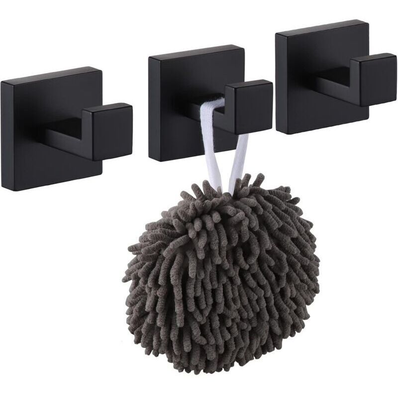 3 Pack Robe and Towel Hooks, Stainless Steel Home Hooks and Coat Hooks Bathroom Hardware Wall Mounted, Matte Black - Image 1