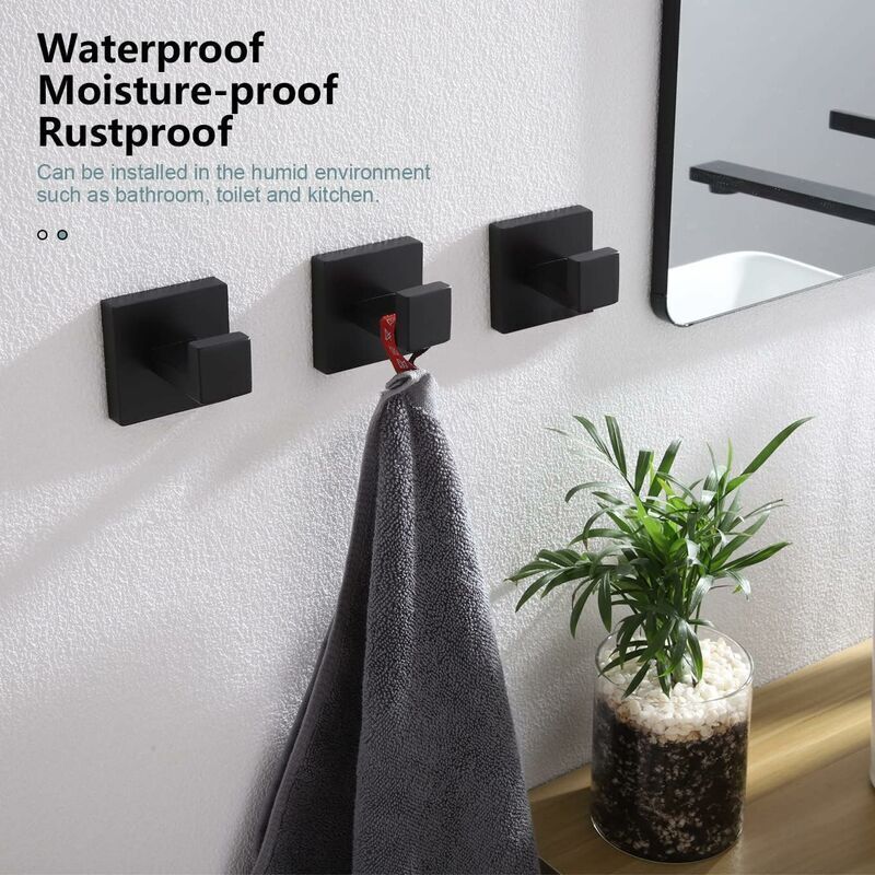 3 Pack Robe and Towel Hooks, Stainless Steel Home Hooks and Coat Hooks Bathroom Hardware Wall Mounted, Matte Black - Image 2