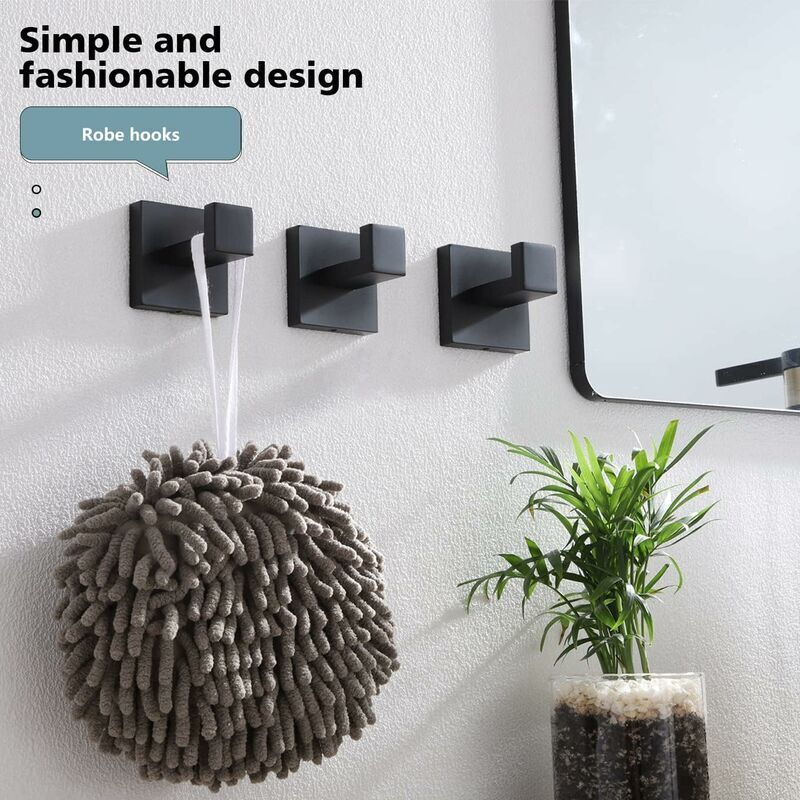 3 Pack Robe and Towel Hooks, Stainless Steel Home Hooks and Coat Hooks Bathroom Hardware Wall Mounted, Matte Black - Image 3
