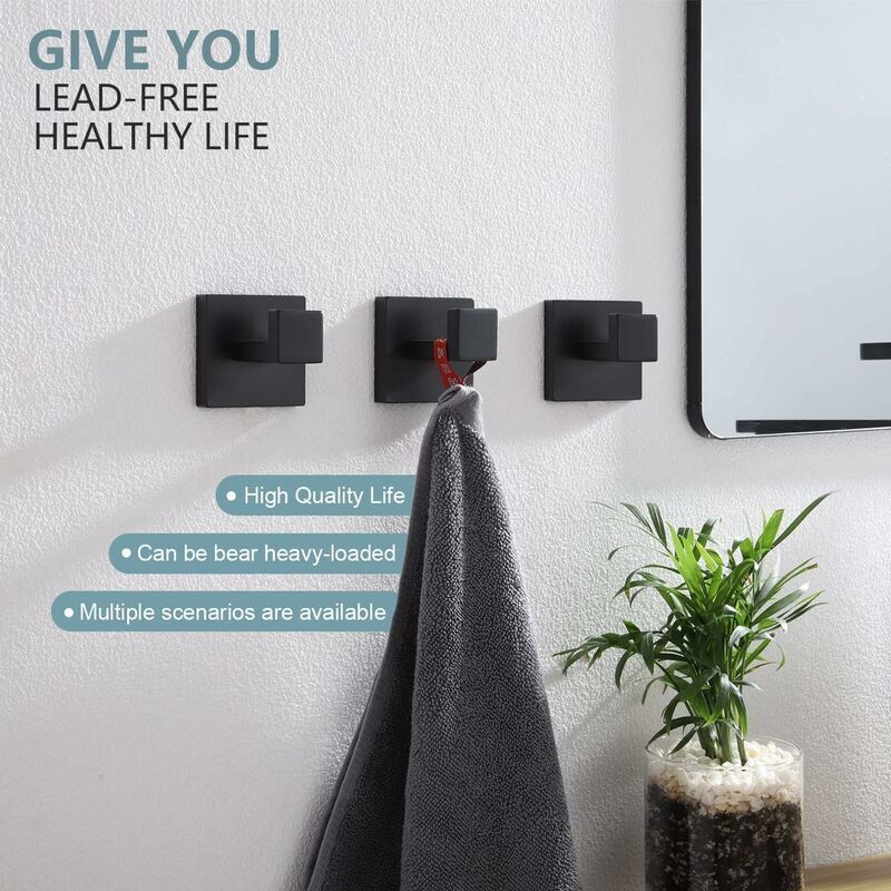 3 Pack Robe and Towel Hooks, Stainless Steel Home Hooks and Coat Hooks Bathroom Hardware Wall Mounted, Matte Black - Image 4