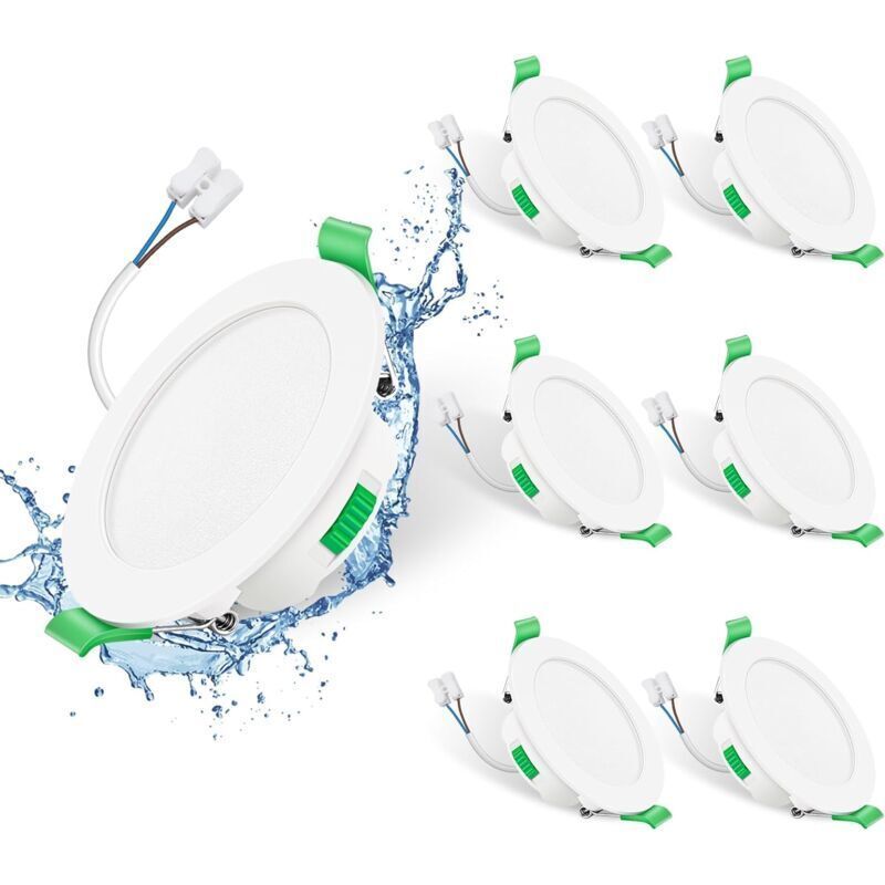 6 Pack Recessed LED Spotlight, 230V, 7W, Dimmable, Ip44. Recessed Spotlights for Bathroom and Kitchen, 3000K 4000K 6500K Recessed Spotlights, 68 mm - Image 1