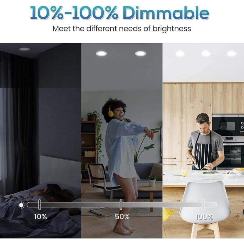 6 Pack Recessed LED Spotlight, 230V, 7W, Dimmable, Ip44. Recessed Spotlights for Bathroom and Kitchen, 3000K 4000K 6500K Recessed Spotlights, 68 mm - Image 4